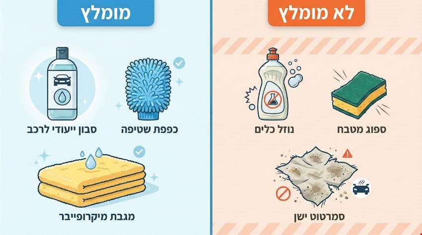 השוואה בין ציוד מתאים לציוד מזיק לשטיפת רכב